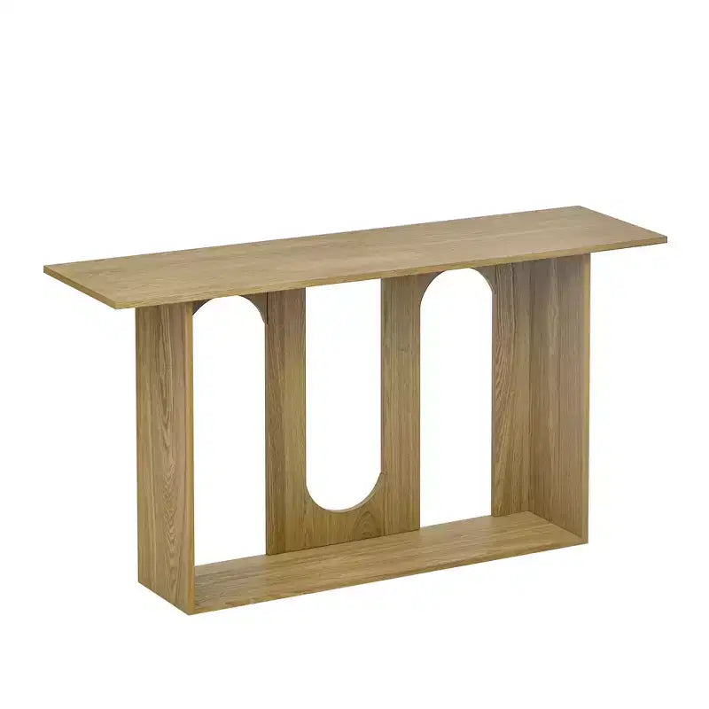 Console incurvée en bois avec étagère, table d'entrée moderne avec placage de frêne conçue pour l'entrée et le couloir