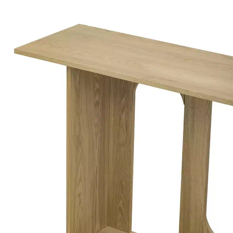 Console incurvée en bois avec étagère, table d'entrée moderne avec placage de frêne conçue pour l'entrée et le couloir