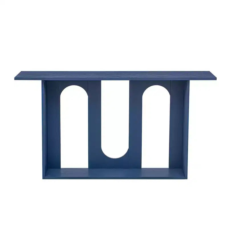 Console incurvée en bois avec étagère, table d'entrée moderne avec placage de frêne conçue pour l'entrée et le couloir