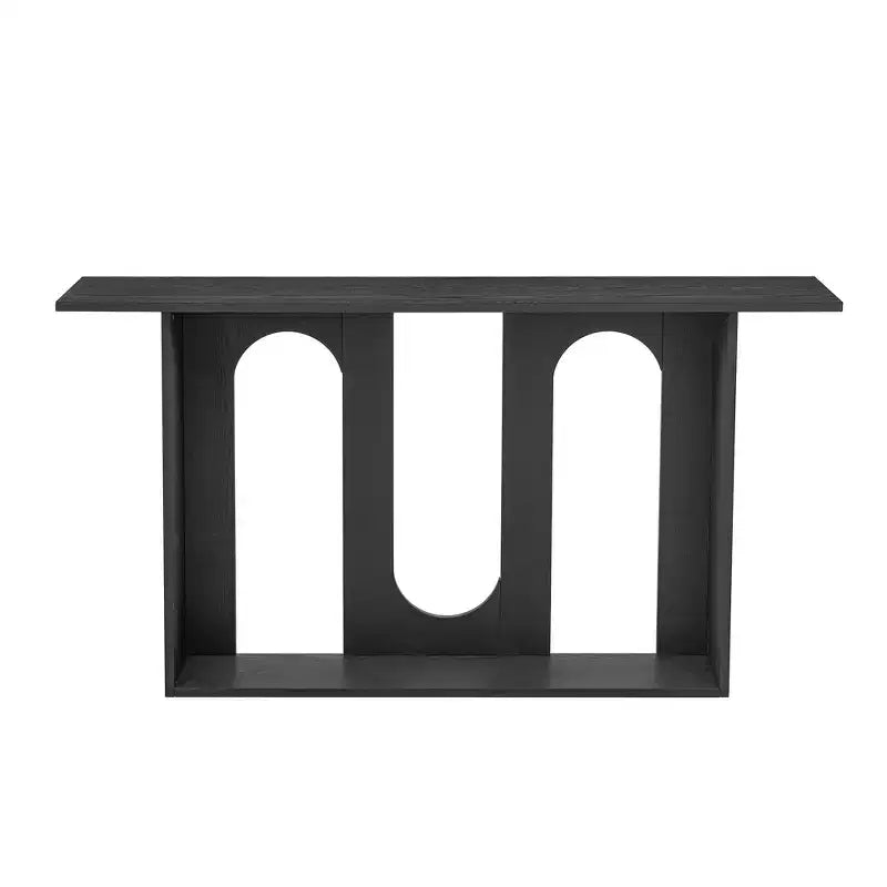 Console incurvée en bois avec étagère, table d'entrée moderne avec placage de frêne conçue pour l'entrée et le couloir