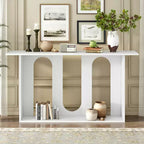 Console incurvée en bois avec étagère, table d'entrée moderne avec placage de frêne conçue pour l'entrée et le couloir