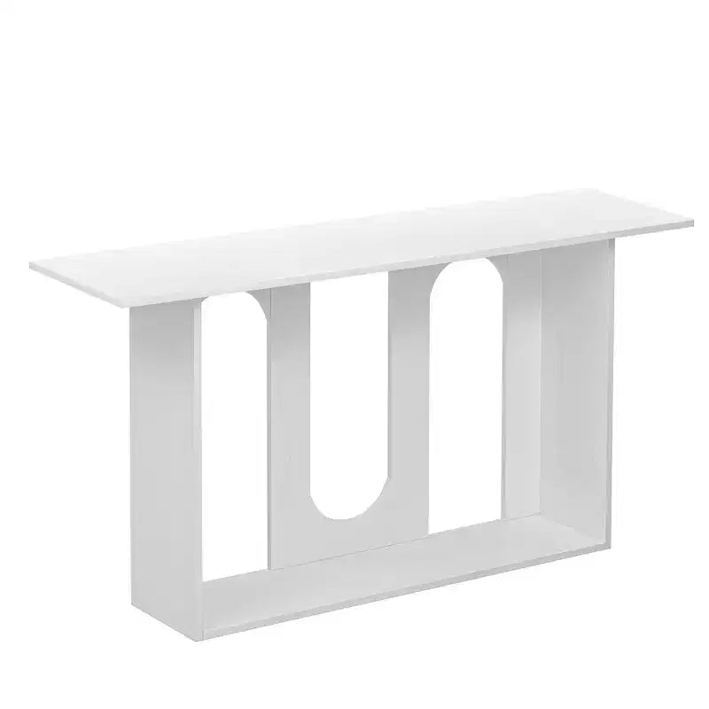 Console incurvée en bois avec étagère, table d'entrée moderne avec placage de frêne conçue pour l'entrée et le couloir