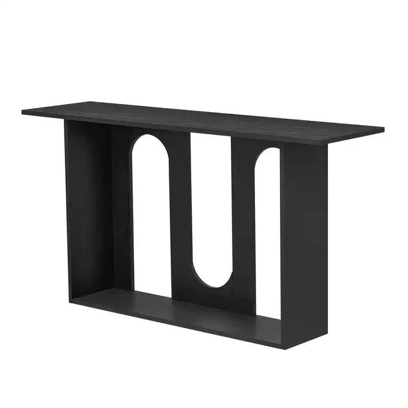 Console incurvée en bois avec étagère, table d'entrée moderne avec placage de frêne conçue pour l'entrée et le couloir