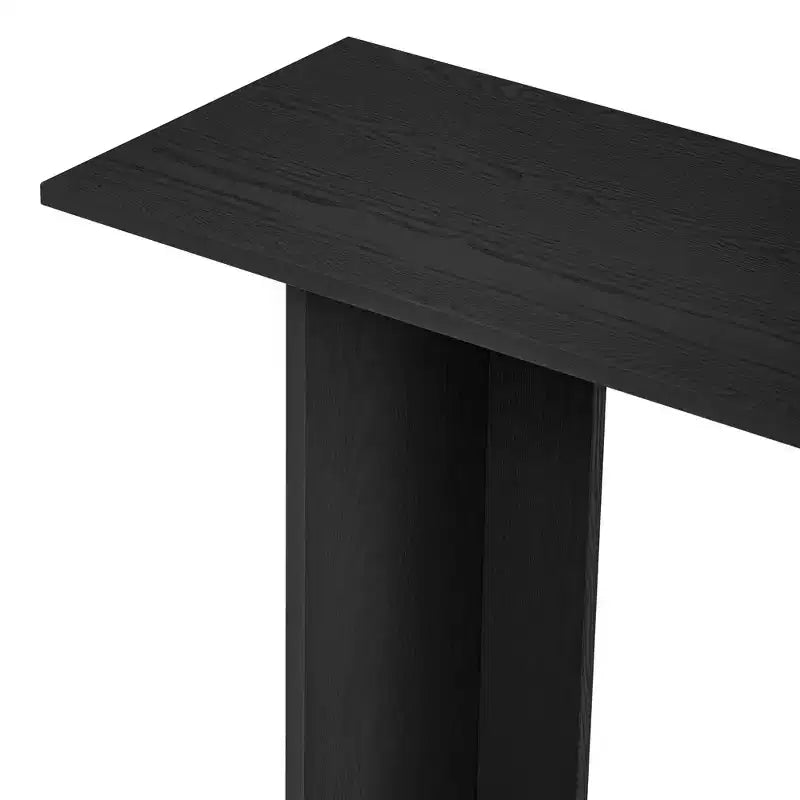 Console incurvée en bois avec étagère, table d'entrée moderne avec placage de frêne conçue pour l'entrée et le couloir