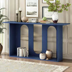 Console incurvée en bois avec étagère, table d'entrée moderne avec placage de frêne conçue pour l'entrée et le couloir