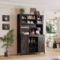 70'' Tall Wine and Coffee Bar Cabinet with Storage Hutch, Sliding Barn Doors, Bottle and Glass Rack for Kitchen Pantry or Home Dining Room Use