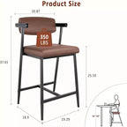 Lot de 2 tabourets de bar rembourrés de 26 po avec accoudoirs et dossier, tabourets de bar modernes avec repose-pieds pour îlot de cuisine