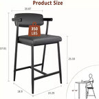 Lot de 2 tabourets de bar rembourrés de 26 po avec accoudoirs et dossier, tabourets de bar modernes avec repose-pieds pour îlot de cuisine