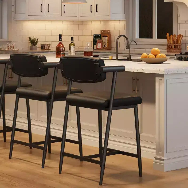 26 Upholstered Counter Height Bar Stools Set of 2 With Arms and Back, Modern Bar Stools Set With Footrest for Kitchen Island