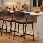 Lot de 2 tabourets de bar rembourrés de 26 po avec accoudoirs et dossier, tabourets de bar modernes avec repose-pieds pour îlot de cuisine