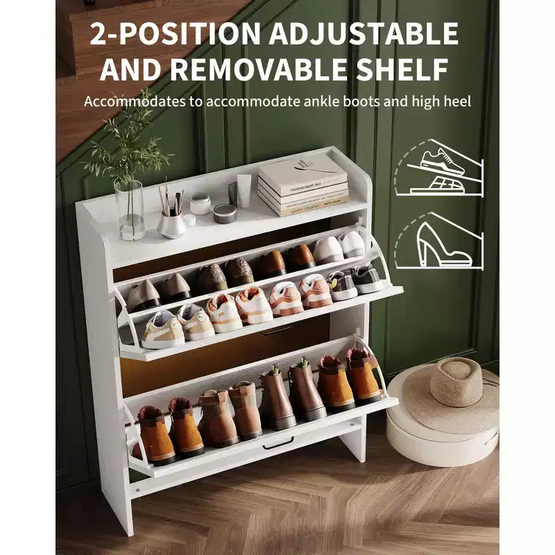 2 tiroirs rabattables, Meuble à chaussures fin pour entrée,