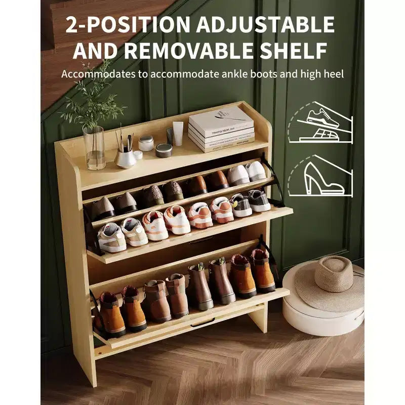 2 tiroirs rabattables, Meuble à chaussures fin pour entrée,