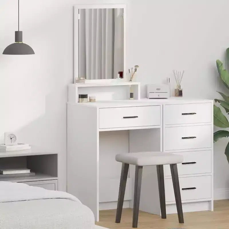 Clihome Coiffeuse LED Moderne, Table de Maquillage Luxueuse avec Miroir et Solution de Rangement Intelligente