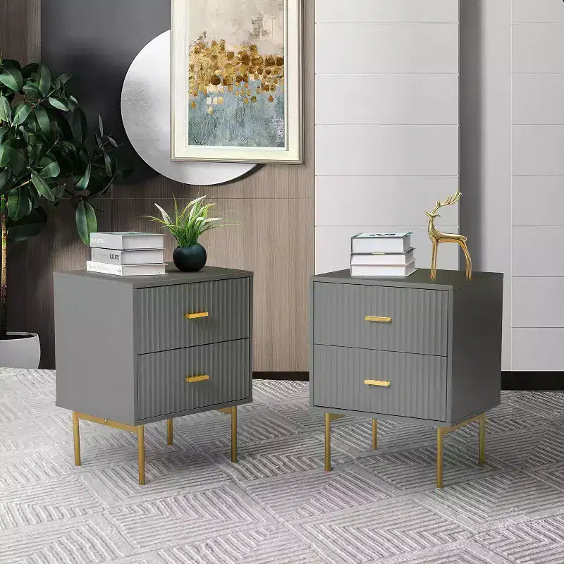 Table d'appoint 2 tiroirs Ceandro Contemporary Classic, lot de 2 | ARTFUL LIVING DESIGN-BLEU MARINE