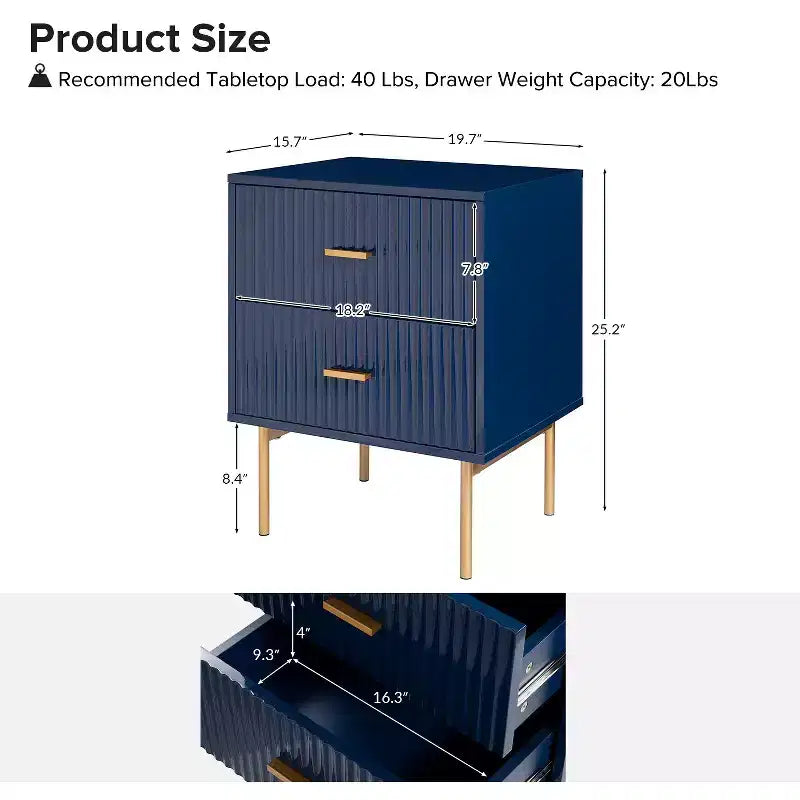 Table d'appoint 2 tiroirs Ceandro Contemporary Classic, lot de 2 | ARTFUL LIVING DESIGN-BLEU MARINE
