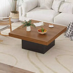 Table basse carrée de 89 cm, table de salon en bois style ferme avec lumières sur les pieds pour salon, bureau à domicile, appartement, salle de lecture, assemblage facile