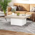 Table basse carrée de 89 cm, table de salon en bois style ferme avec lumières sur les pieds pour salon, bureau à domicile, appartement, salle de lecture, assemblage facile
