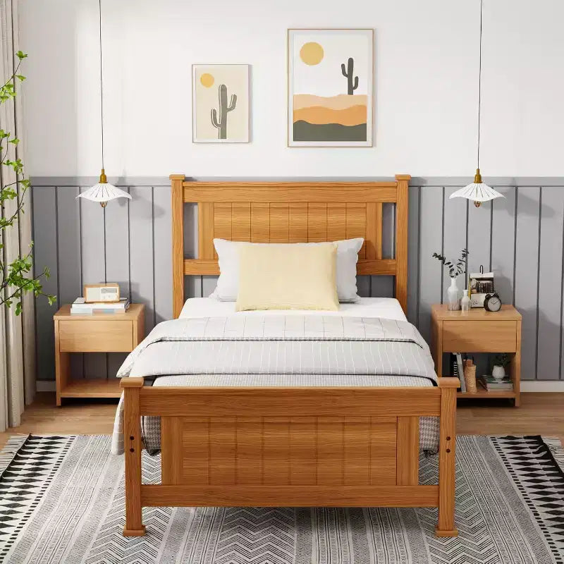 VINGLI Twin Bed Frame Solid Wood Platform Bed Frame ,Wood Slat Support Mattress Foundation, Brown