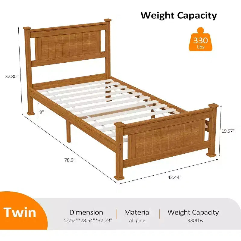 Cadre de lit double VINGLI en bois massif, sommier tapissier avec lattes en bois, marron