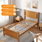 Cadre de lit double VINGLI en bois massif, sommier tapissier avec lattes en bois, marron