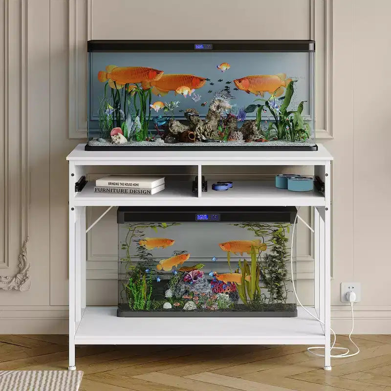 Meuble de support pour aquarium de 150-190 litres avec prises de courant, support d'aquarium à cadre métallique avec tiroirs de rangement, hauteur réglable, capacité de 300 kg