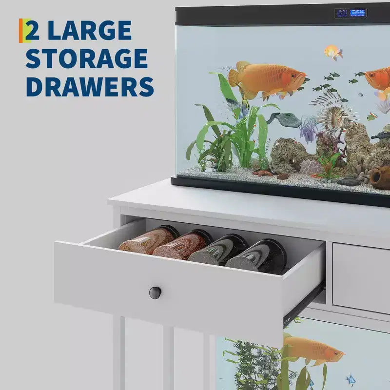 Meuble de support pour aquarium de 150-190 litres avec prises de courant, support d'aquarium à cadre métallique avec tiroirs de rangement, hauteur réglable, capacité de 300 kg