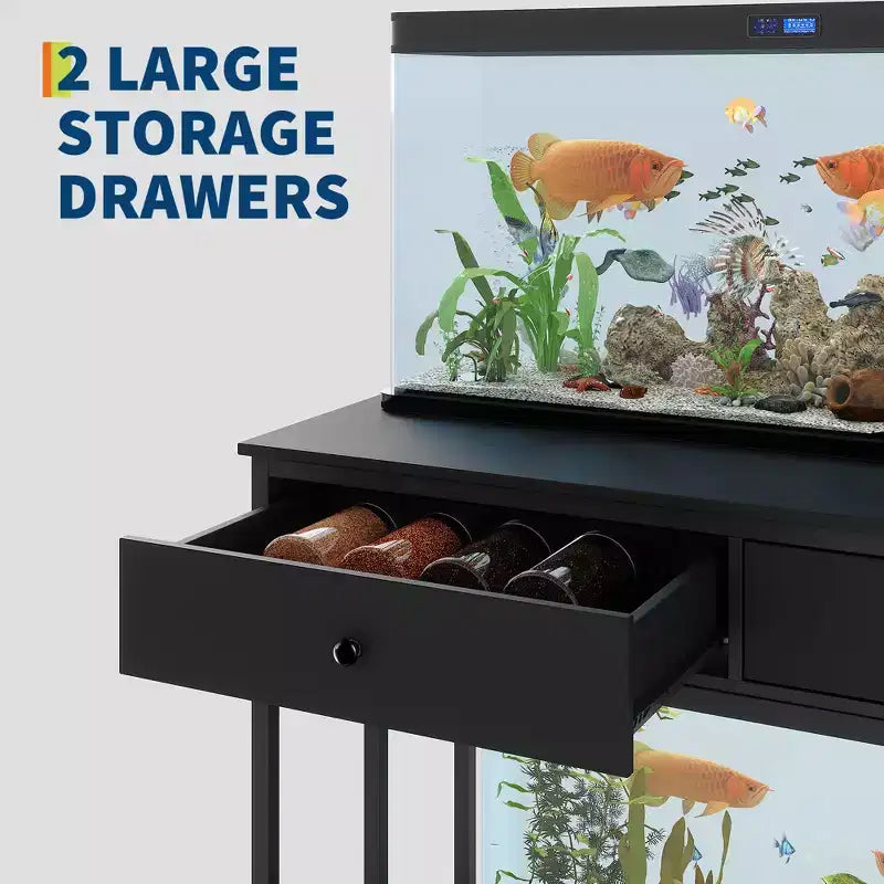 Meuble de support pour aquarium de 150-190 litres avec prises de courant, support d'aquarium à cadre métallique avec tiroirs de rangement, hauteur réglable, capacité de 300 kg
