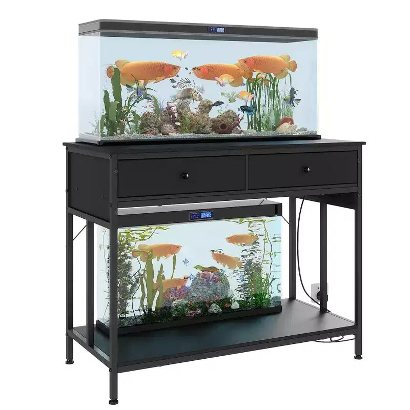 Meuble de support pour aquarium de 150-190 litres avec prises de courant, support d'aquarium à cadre métallique avec tiroirs de rangement, hauteur réglable, capacité de 300 kg