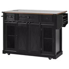Whisen 58 Îlot de cuisine avec rangement, porte coulissante de style grange et porte latérale en grille métallique, étagère à épices