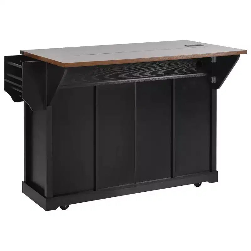 Whisen 58 Îlot de cuisine avec rangement, porte coulissante de style grange et porte latérale en grille métallique, étagère à épices