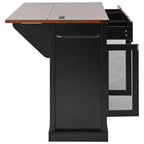 Whisen 58 Îlot de cuisine avec rangement, porte coulissante de style grange et porte latérale en grille métallique, étagère à épices