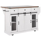 Whisen 58 Îlot de cuisine avec rangement, porte coulissante de style grange et porte latérale en grille métallique, étagère à épices