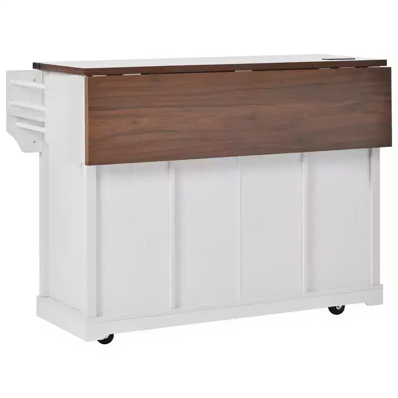 Whisen 58 Îlot de cuisine avec rangement, porte coulissante de style grange et porte latérale en grille métallique, étagère à épices