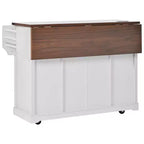 Whisen 58 Îlot de cuisine avec rangement, porte coulissante de style grange et porte latérale en grille métallique, étagère à épices