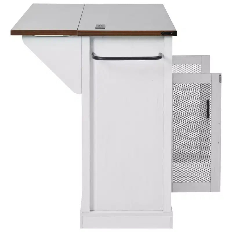 Whisen 58 Îlot de cuisine avec rangement, porte coulissante de style grange et porte latérale en grille métallique, étagère à épices