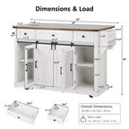 Whisen 58 Îlot de cuisine avec rangement, porte coulissante de style grange et porte latérale en grille métallique, étagère à épices