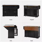 Whisen 58 Îlot de cuisine avec rangement, porte coulissante de style grange et porte latérale en grille métallique, étagère à épices