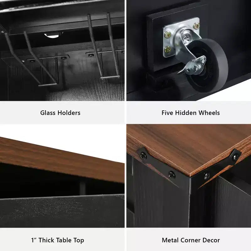 Whisen 58 Îlot de cuisine avec rangement, porte coulissante de style grange et porte latérale en grille métallique, étagère à épices