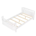 Lit plateforme jumeaux Bellemave avec barrière de sécurité détachable, coins arrondis, cadre en bois robuste, design ouvert sur le côté, montage facile, blanc