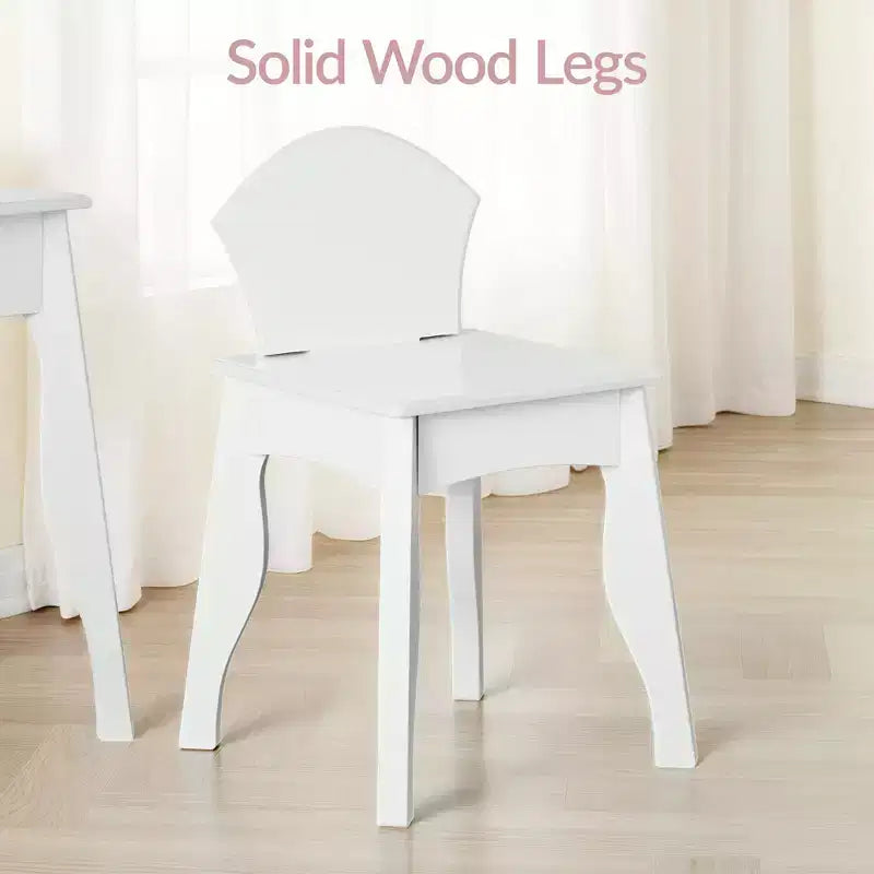 Coiffeuse et chaise en bois Best Choice Kids avec miroir, table de maquillage pour petites filles avec 3 tiroirs