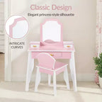 Coiffeuse et chaise en bois Best Choice Kids avec miroir, table de maquillage pour petites filles avec 3 tiroirs