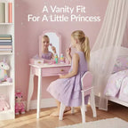 Coiffeuse et chaise en bois Best Choice Kids avec miroir, table de maquillage pour petites filles avec 3 tiroirs
