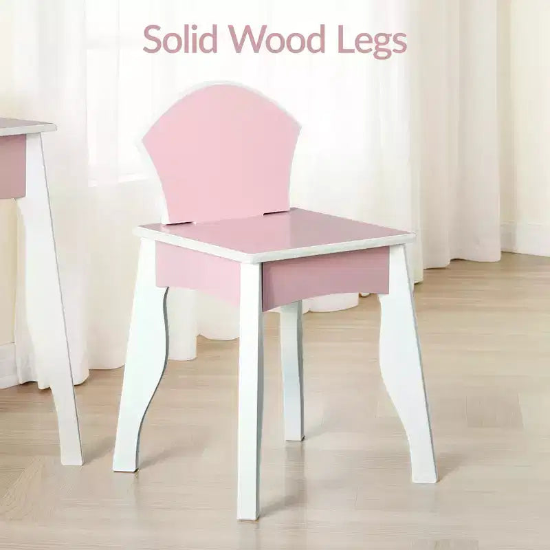 Coiffeuse et chaise en bois Best Choice Kids avec miroir, table de maquillage pour petites filles avec 3 tiroirs