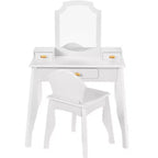 Coiffeuse et chaise en bois Best Choice Kids avec miroir, table de maquillage pour petites filles avec 3 tiroirs