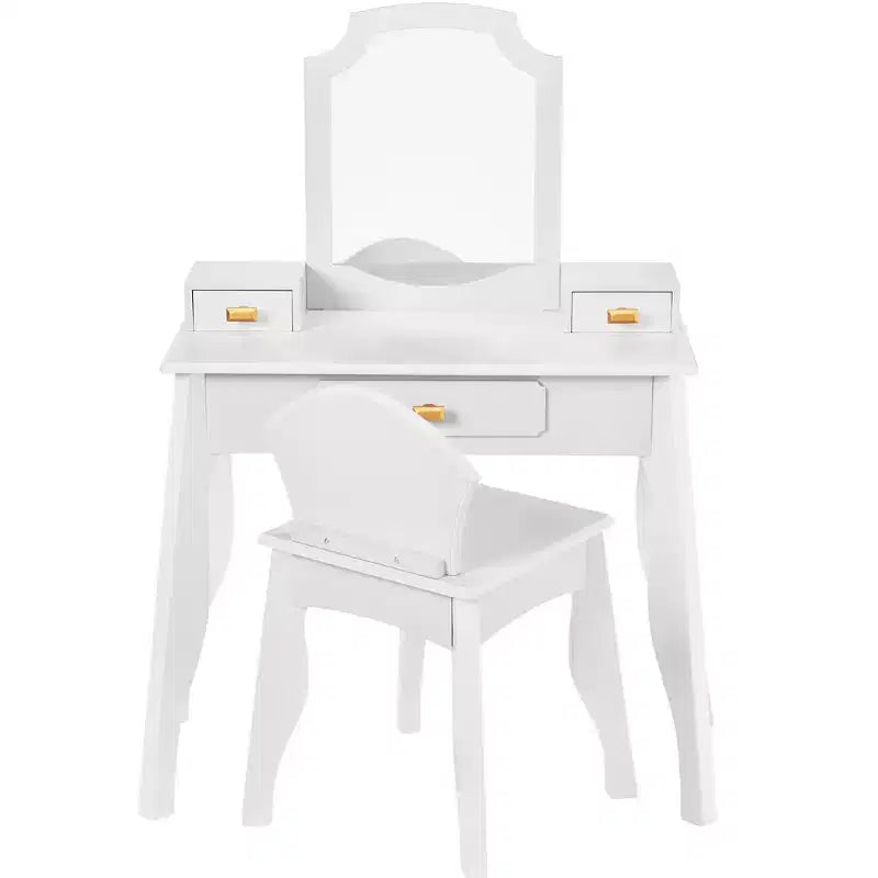 Coiffeuse et chaise en bois Best Choice Kids avec miroir, table de maquillage pour petites filles avec 3 tiroirs
