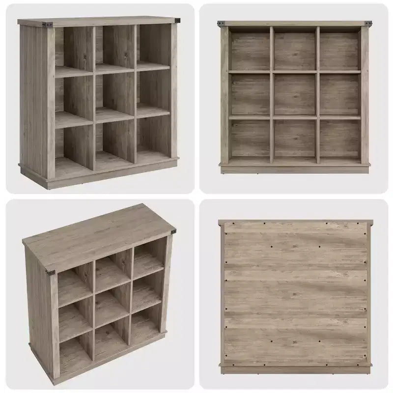 Étagère de rangement 9 cubes, bibliothèque horizontale de style rustique à 4 niveaux, étagère de rangement en bois de 95 cm pour entrée, bibliothèques pour salon