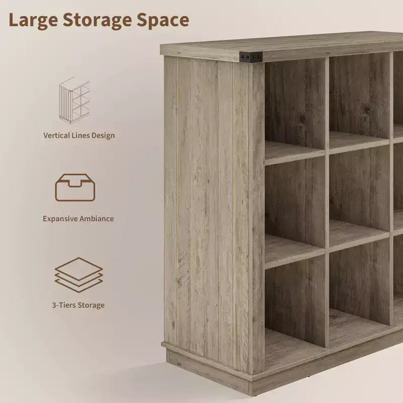 Étagère de rangement 9 cubes, bibliothèque horizontale de style rustique à 4 niveaux, étagère de rangement en bois de 95 cm pour entrée, bibliothèques pour salon