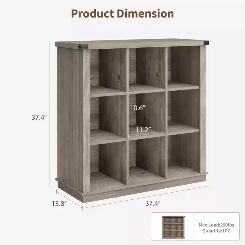 Étagère de rangement 9 cubes, bibliothèque horizontale de style rustique à 4 niveaux, étagère de rangement en bois de 95 cm pour entrée, bibliothèques pour salon