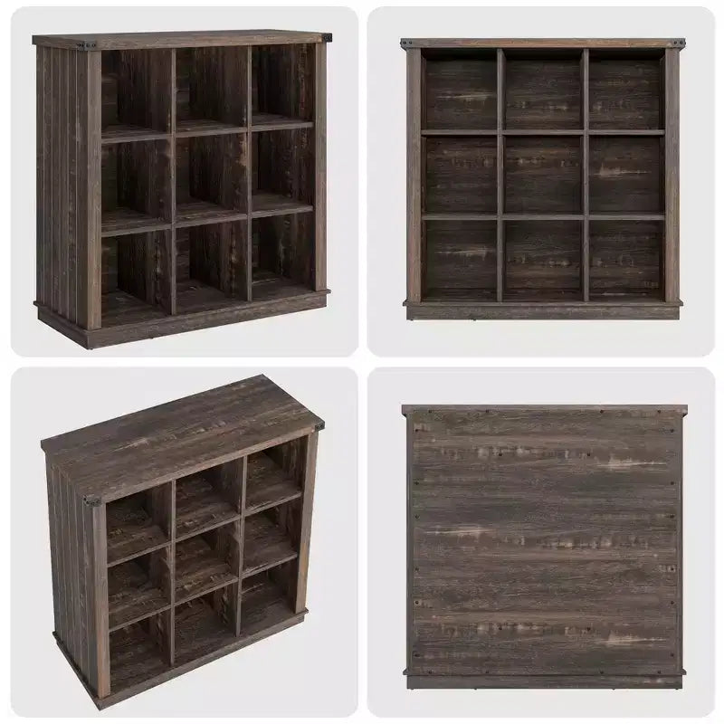 Étagère de rangement 9 cubes, bibliothèque horizontale de style rustique à 4 niveaux, étagère de rangement en bois de 95 cm pour entrée, bibliothèques pour salon