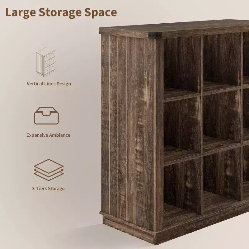 Étagère de rangement 9 cubes, bibliothèque horizontale de style rustique à 4 niveaux, étagère de rangement en bois de 95 cm pour entrée, bibliothèques pour salon